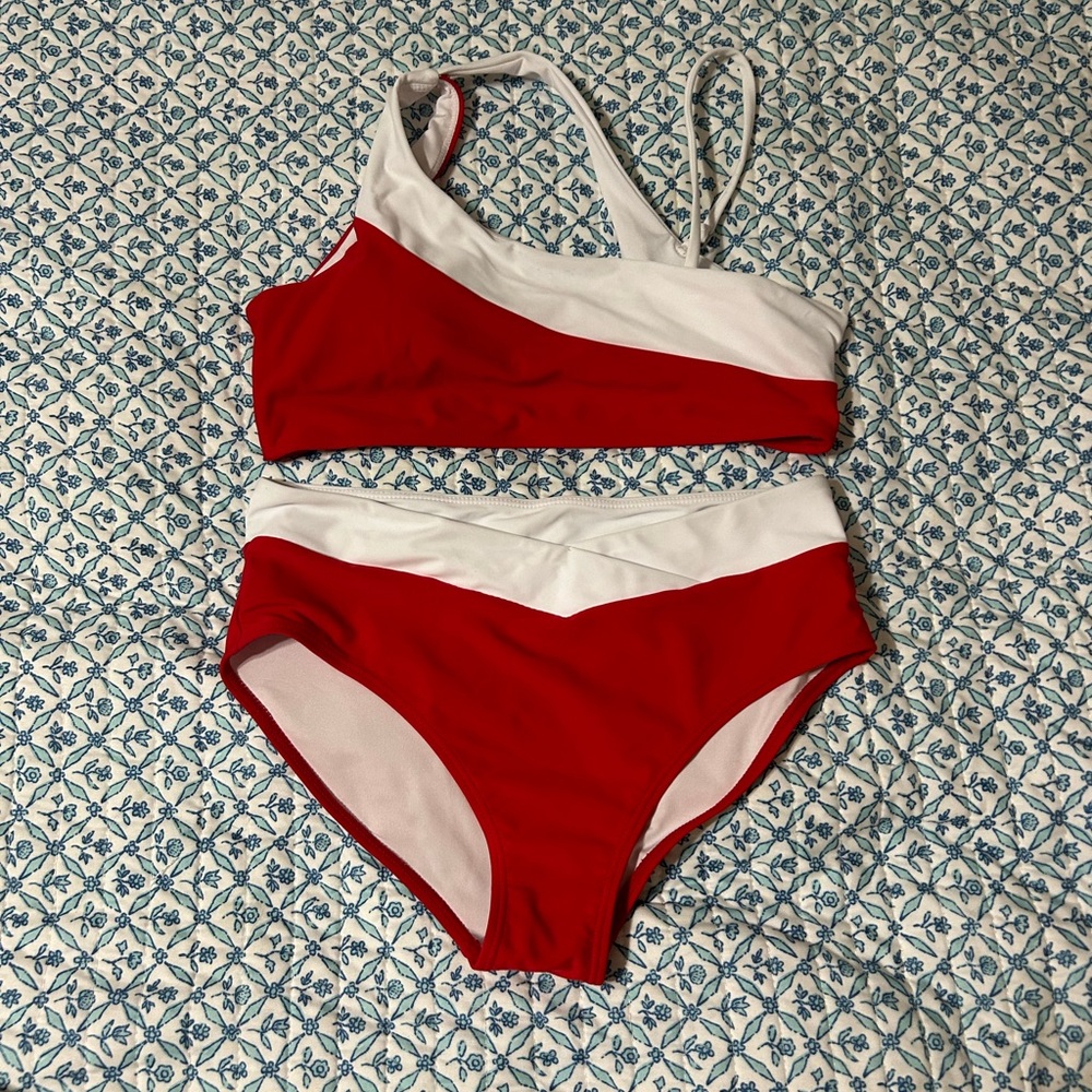 Red and White Bikini Set